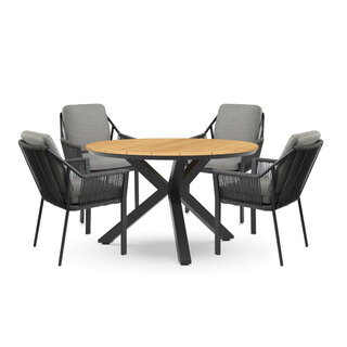 Tierra Outdoor Tierra Outdoor  5-delig tuinset met 4 Liv armstoelen grijs  en tafel Orbital teak 120cm
