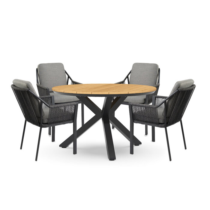 Tierra Outdoor Tierra Outdoor  5-delig tuinset met 4 Liv armstoelen Charcoal grijs  en tafel Orbital teak 120cm