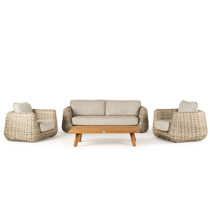 Tierra Outdoor Tierra Outdoor WAKKANDA SOFA set 4-delig Kubo wicker/ crême white kussens +teak top