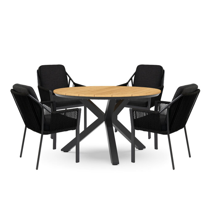 Tierra Outdoor Tierra Outdoor 5-piece garden set with 4 Liv armchairs Black and table Orbital teak 120cm