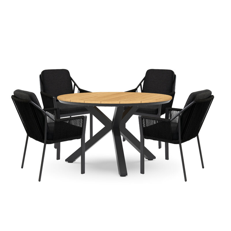 Tierra Outdoor Tierra Outdoor 5-piece garden set with 4 Liv armchairs Black and table Orbital teak 120cm