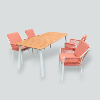 Hamilton Bay Outdoor 5-delig tuinset LIV wit- Lobster red en MIKA tafel +teak 182x92cm