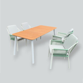 Hamilton Bay Outdoor 5-delig tuinset LIV wit- Palm Beach green en MIKA tafel +teak 182x92cm
