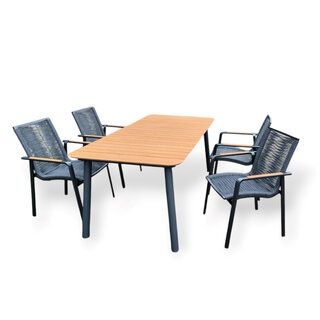 Hamilton Bay Outdoor 5-delig tuinset DIAMOND antraciet grijs en MIKA tafel +teak 182x92cm