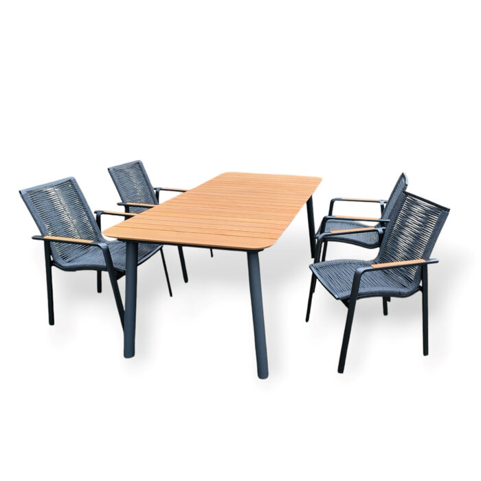 Hamilton Bay Outdoor 5-delig tuinset DIAMOND antraciet grijs en MIKA tafel +teak 182x92cm