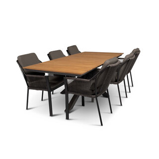 Tierra Outdoor Tierra Outdoor 7-piece dining set LIV armchair Anthracite and Orion crossleg table 220cm grey frame -TEAK top
