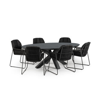 Tierra Outdoor Tierra Outdoor 7-piece dining set with RIVERA BLACK armchairs and Oblong table 220x130cm oval - dark grey frame - Graphite hpl top