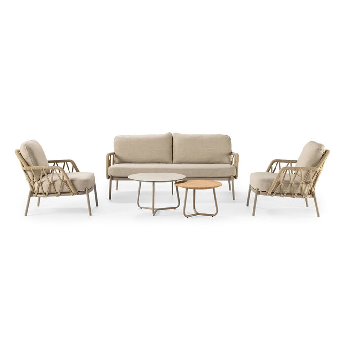 Callisto Callisto 5-piece Girona lounge sofa set - aluminum frame - rope - teakwood - color lcay - incl. cushions