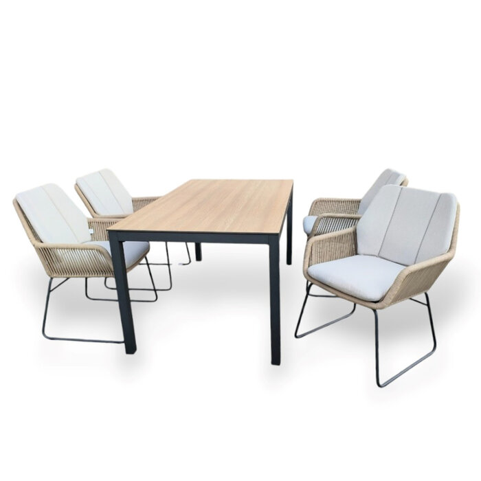 Hamilton Bay Outdoor Tierra-Hamilton Bay 5-delig tuinset Jazz armstoel en BRIGA tafel 160x90cm antraciet + HPL Bergamo