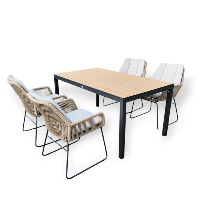 Hamilton Bay Outdoor Tierra-Hamilton Bay 5-delig tuinset Jazz armstoel en BRIGA tafel 160x90cm antraciet + HPL Bergamo