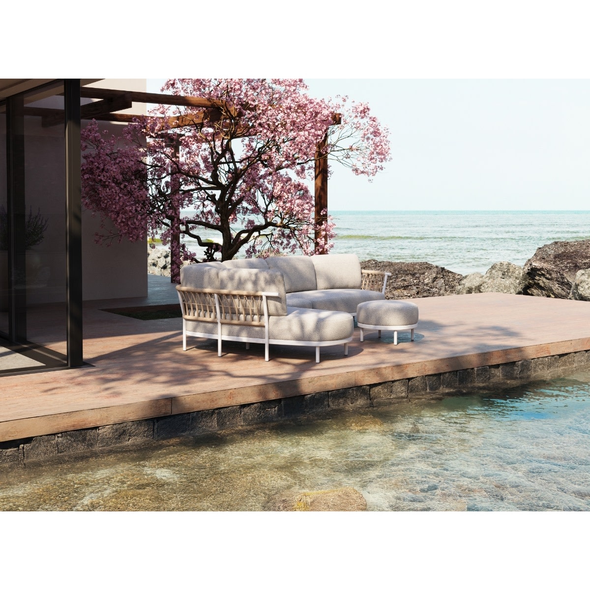 Tierra Outdoor Tierra Outdoor Fresca Lounge Set Organic Complete Right Creme White -Dove cushions - TO-7715