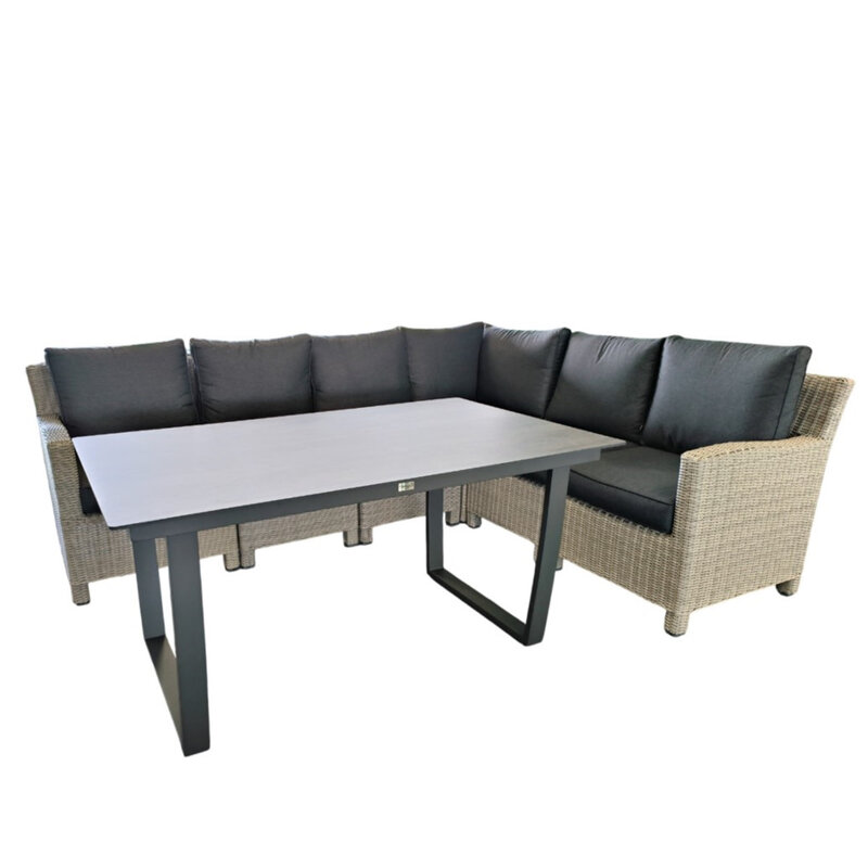 Kettler Kettler PALMA 7-delige hoekopstelling white-wash met liv tafel forest hpl