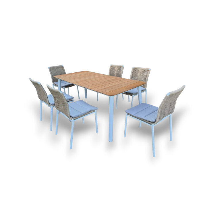 Hamilton Bay Outdoor Hamilton Bay 7-delig tuinset Friendly diningchair white-natural en MIKA tafel +teak 182x92cm