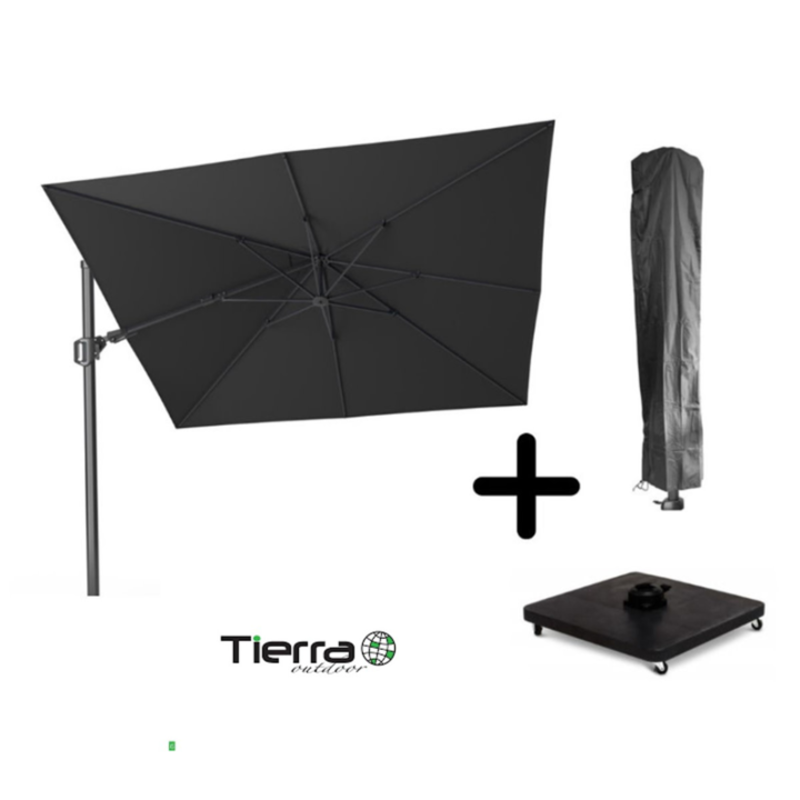 Tierra Outdoor Tierra Outdoor zweefparasol SET - San Francisco T2 - 270x270 - met 90KG VOET OP WIELEN en AFDEKHOES Antraciet