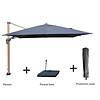 Hamilton Bay - zweefparasol set - LEVANTO LOW PREMIUM T2 - WOODLOOK -DARK GREY - 300x300cm + fillable base on wheels + cover