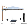 Hamilton Bay - zweefparasol set - LEVANTO PREMIUM T2  - WOODLOOK - CHAMPAGNE - 300x300cm + fillable base on wheels + cover