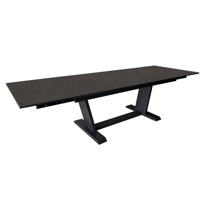 Proloisirs AMBER dubbele uitschuiftafel 180/230/280x100cm - grijs aluminium frame - zwart Kedra keramiek stenen blad