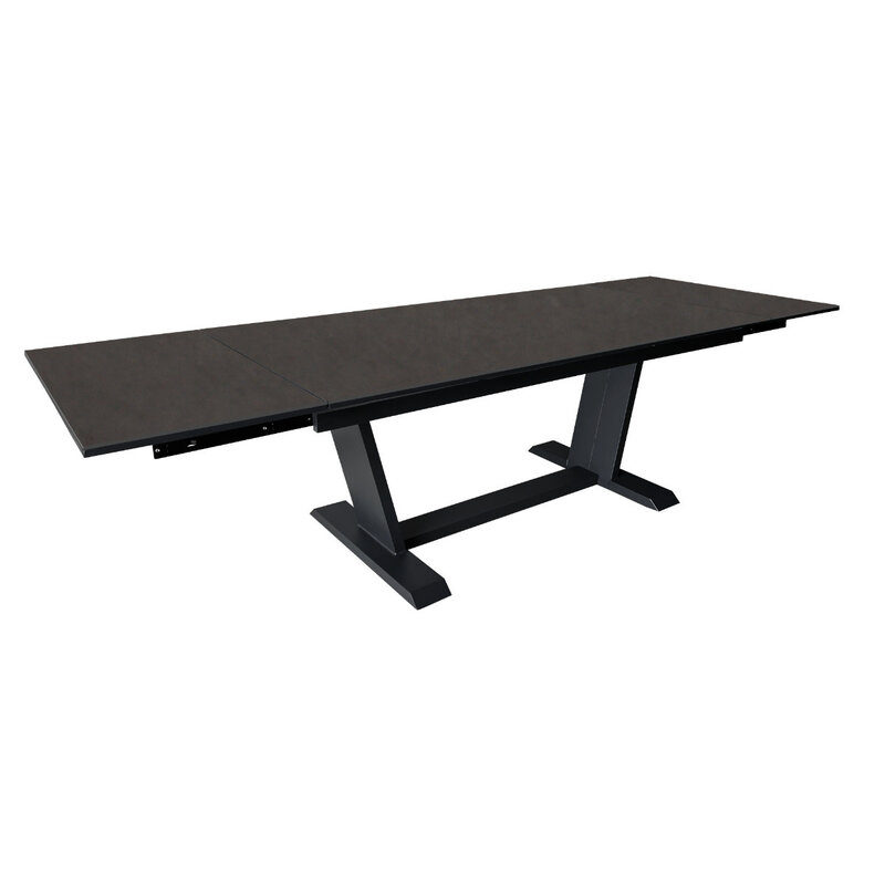Proloisirs AMBER dubbele uitschuiftafel 180/230/280x100cm - grijs aluminium frame - zwart Kedra keramiek stenen blad