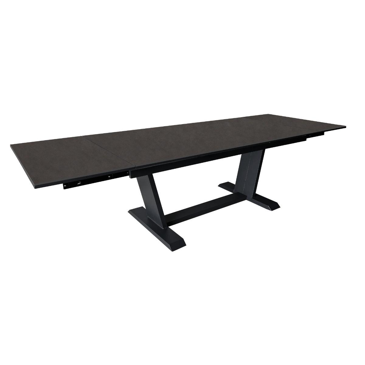 Proloisirs AMBER dubbele uitschuiftafel 180/230/280x100cm - grijs aluminium frame - zwart Kedra keramiek stenen blad