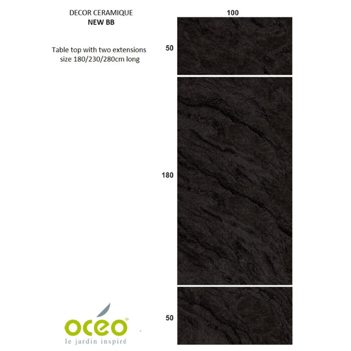 Proloisirs AMBER double extension table 180/230/280x100cm - dark grey aluminum frame - black Kedra ceramic stone top