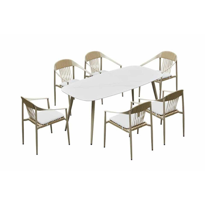 Higold Higold Rio 7-delige Dining Set – Champagne Aluminium met Keramisch Tafelblad