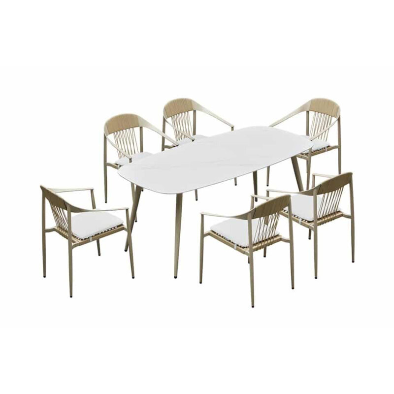 Higold Higold Rio 7pc dining set Champagne aluminum and table with ceramic top