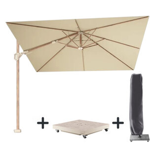 Platinum Platinum Sun & Shade zweefparasol set Challenger T2 premium - 300x300cm - Teaklook-Champagne - art.7132O met ceramica voet en afdekhoes
