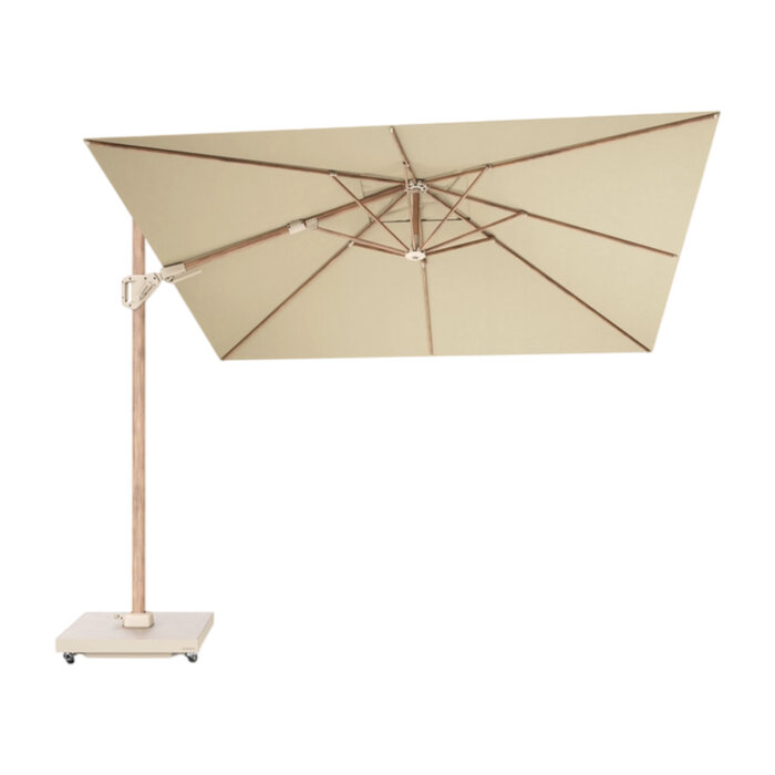 Platinum Platinum Sun & Shade zweefparasol set Challenger T2 premium - 300x300cm - Teaklook-Champagne - art.7132O met ceramica voet en afdekhoes