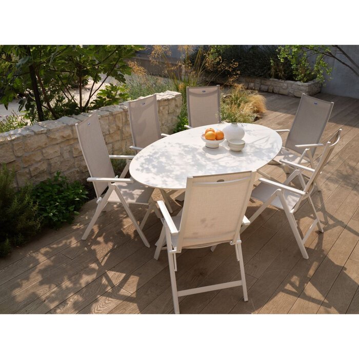 Hamilton Bay Outdoor Hartman 7-piece garden set Alice recliner white - Xander oval table 220x120 ceramic top, white