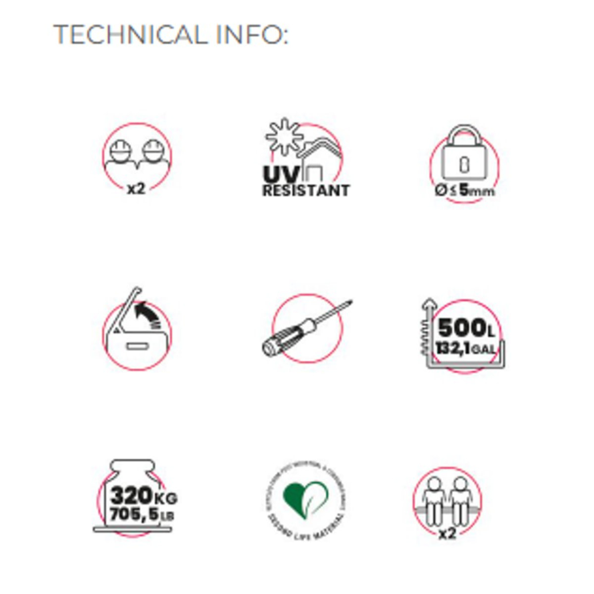 Toomax Toomax Kussenkist kussenbox Dolomiti - 500L - 130x65x64cm - Kunststof Grey Wood