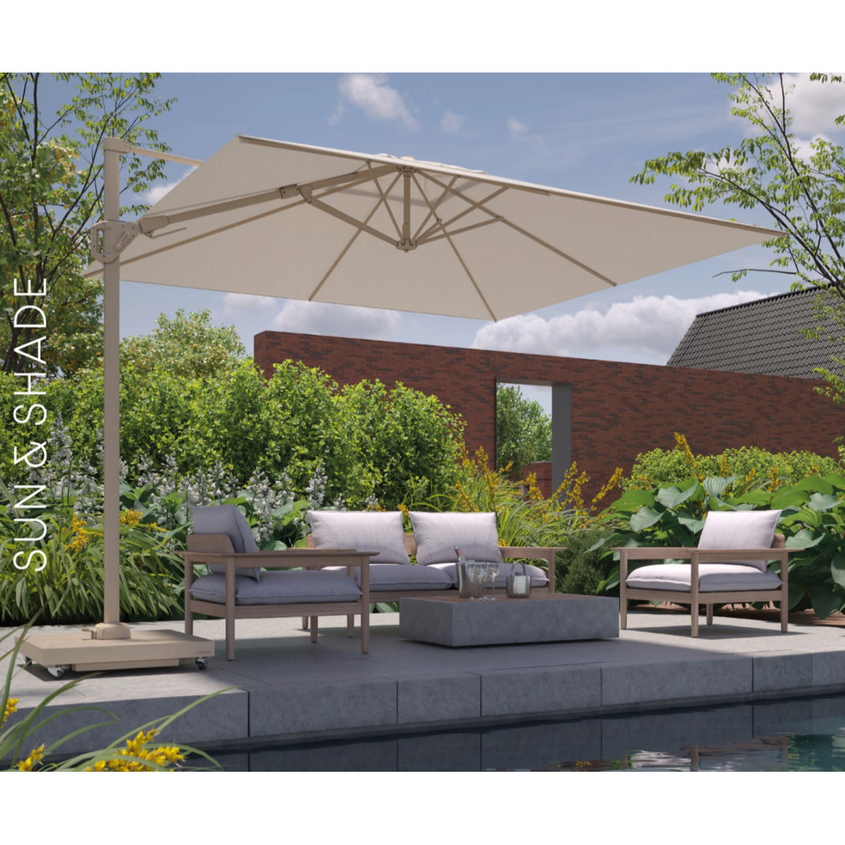 Platinum Platinum Voyager T2 free arm parasol - 270x270 Sandstone frame- Ivory - art.7165H