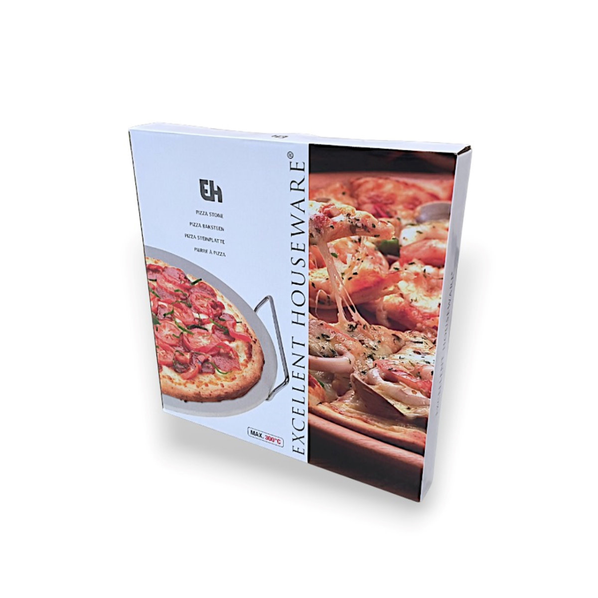 EH Excellent Houseware Excellent Houseware Pizza baksteen 33cm met houder metaal