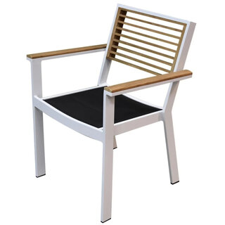 Higold Higold York dining ARMchair ALU-TEAK BACKREST - wit frame - zwart textileen zit