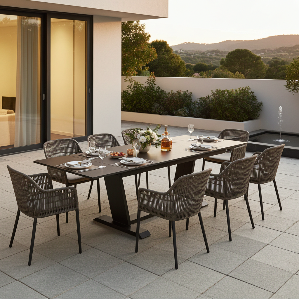 Proloisirs AMBER dubbele uitschuiftafel 180/230/280x100cm - grijs aluminium frame - zwart Kedra keramiek stenen blad
