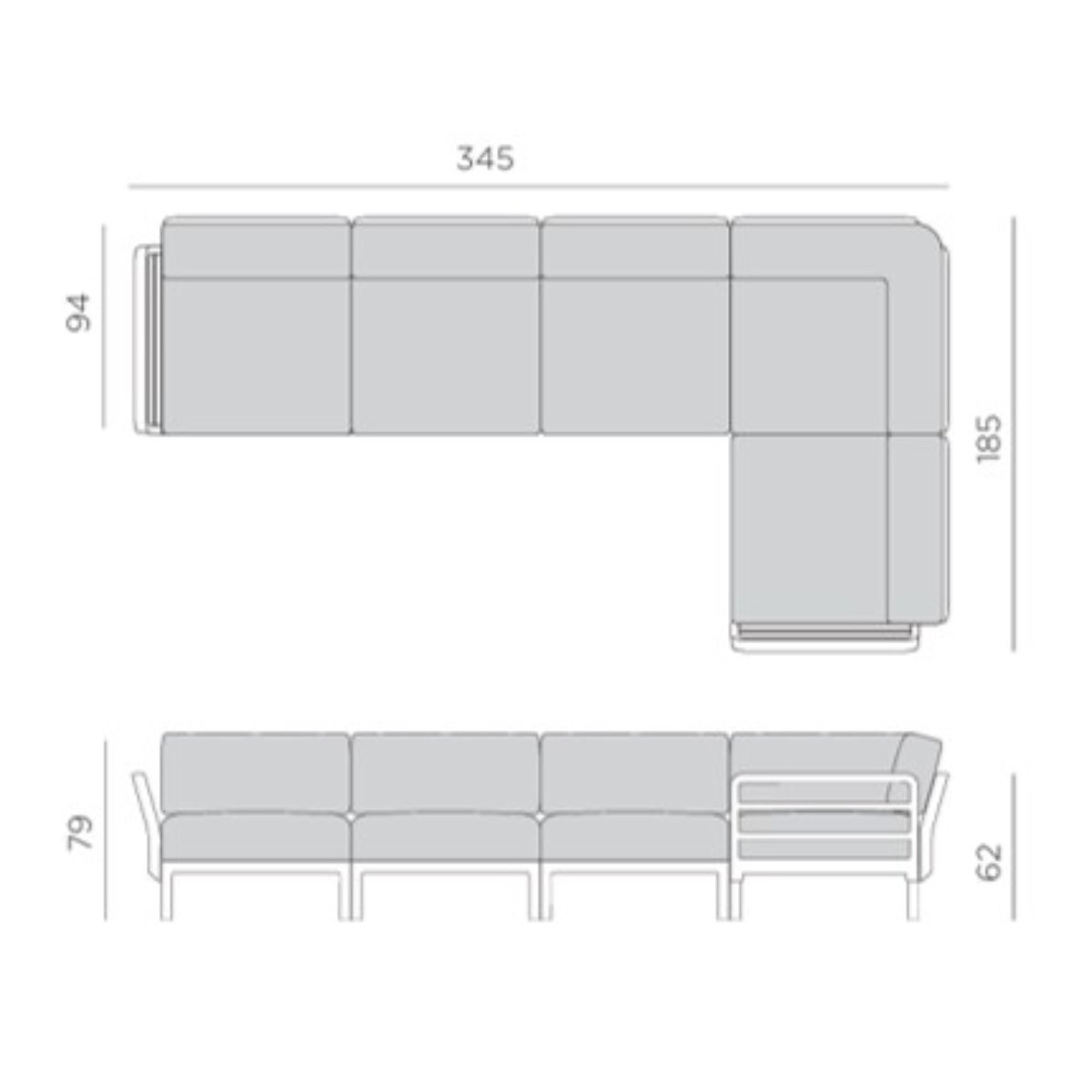 Nardi Nardi Maximo 5 modular lounge corner Gesso light grey frame - Lava Sunbrella cushions