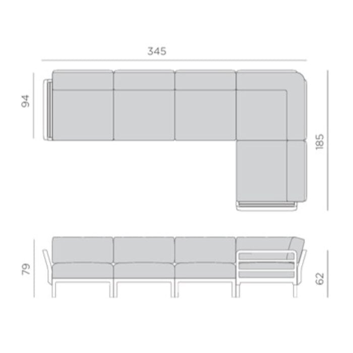 Nardi Nardi Maximo 5 modular lounge corner Gesso light grey frame - Cannella Sunbrella cushions