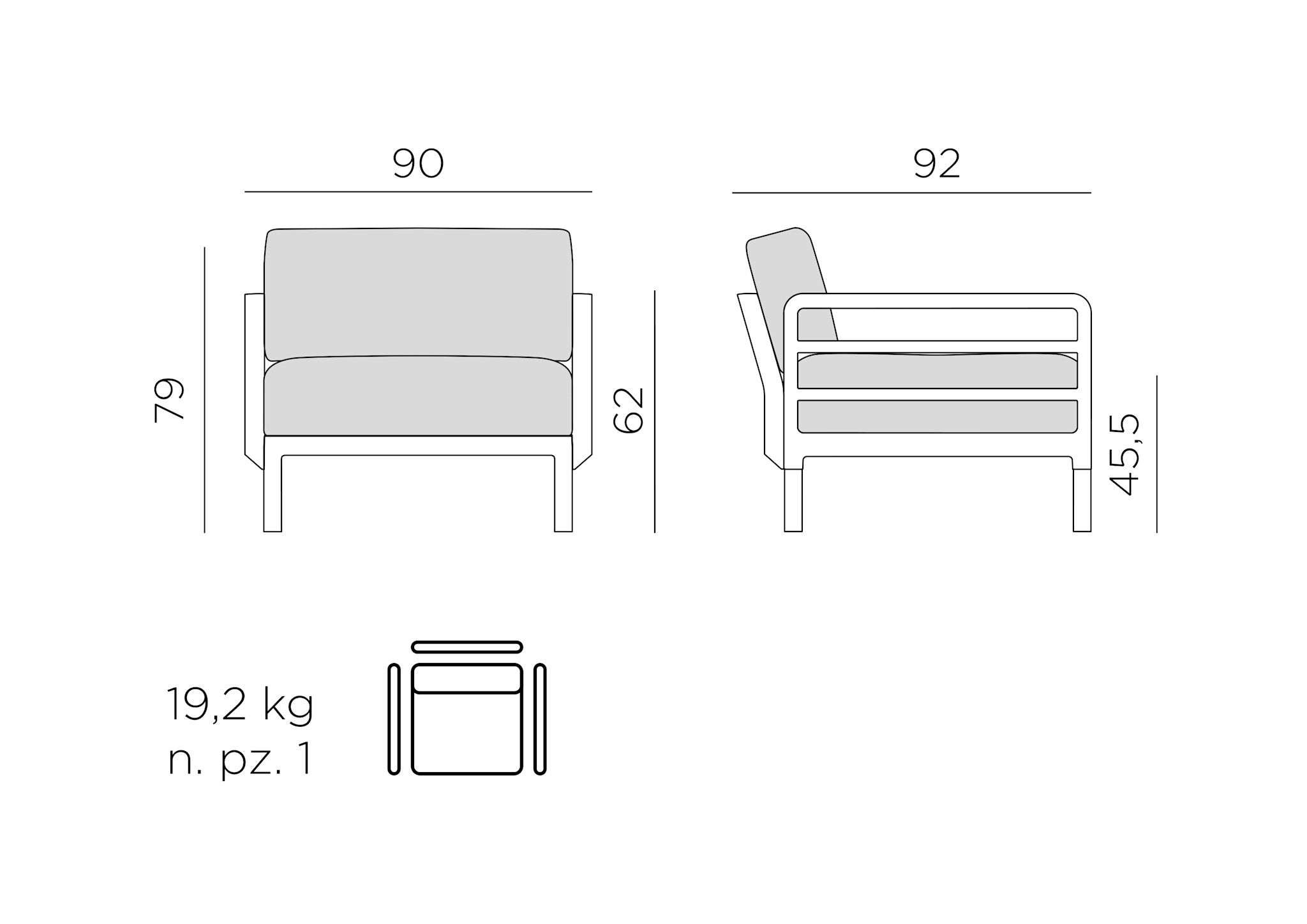 Nardi Nardi Maximo Loungestoel Modulair Gesso light grey frame - Cannella Sunbrella cushions