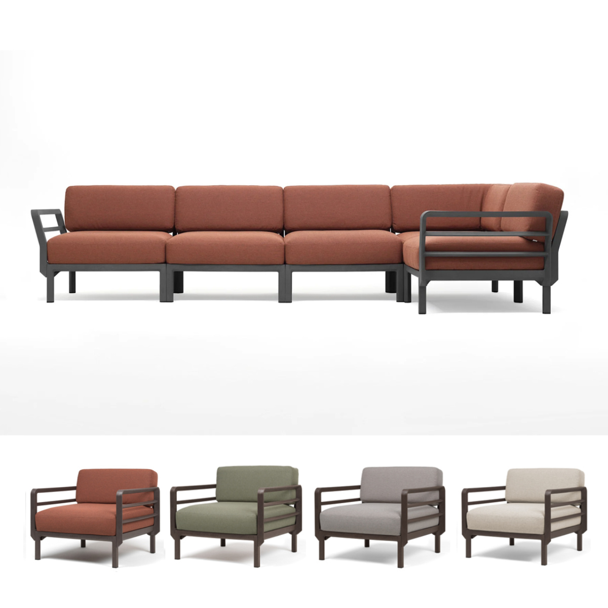 Nardi Nardi Maximo 5 modular lounge corner – Terra brown frame – Various Sunbrella cushion colors –