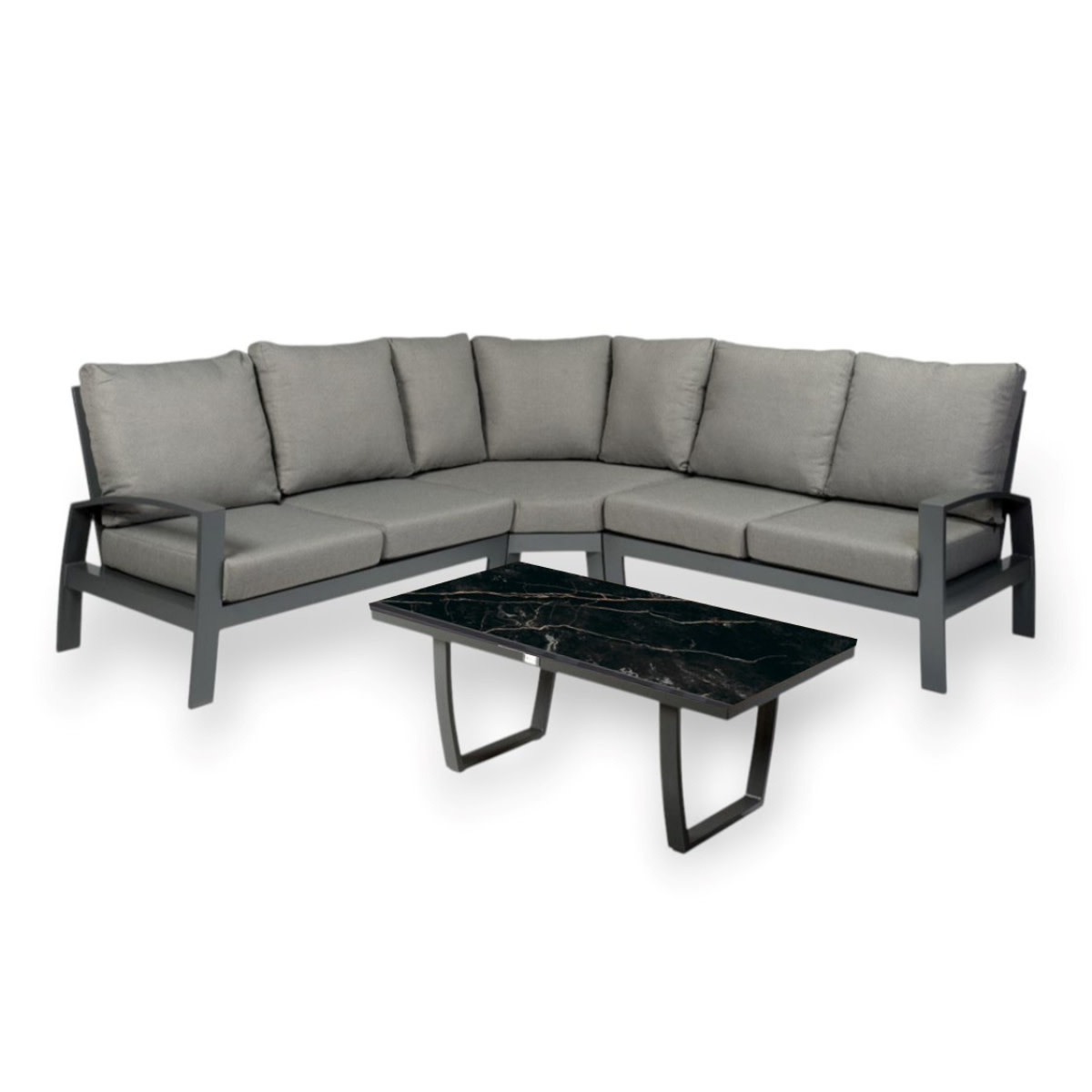 Tierra Outdoor Tierra Outdoor Valencia 4-delige BIG corner set grijs frame - charcoal grijs kussens - koffietafel met Marble HPL blad