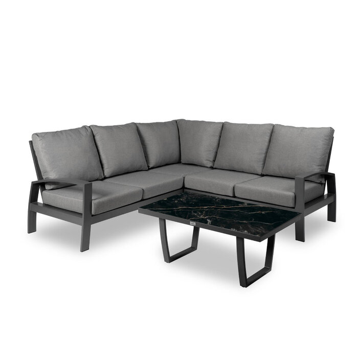 Tierra Outdoor Tierra Outdoor Valencia 4-piece SMALL corner set grey frame - Charcoal grey fabric - coffee table with marble HPL top