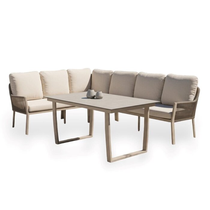 Tierra Outdoor Tierra Outdoor 3-piece LIV LOUNGE DINING SET - LEFT - CHAMPAGNE - NAVAJO WHITE - with table HPL OPHIRA