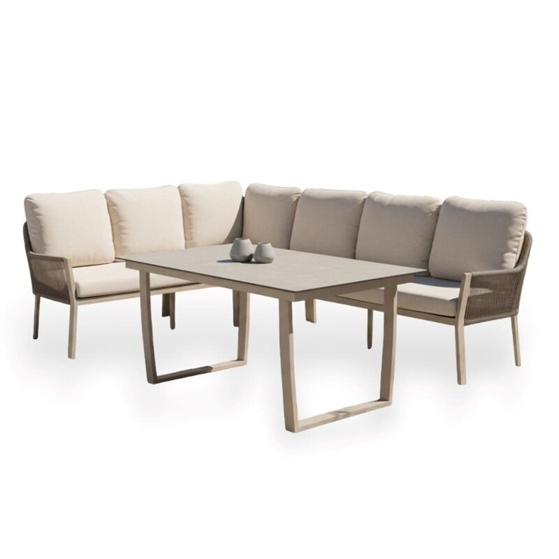 Tierra Outdoor Tierra Outdoor 3-delig LIV LOUNGE DINING SET - LEFT - CHAMPAGNE - NAVAJO WHITE -  Met tafel HPL OPHIRA