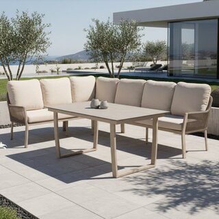 Tierra Outdoor Tierra Outdoor 3-delig LIV LOUNGE DINING SET - LEFT - CHAMPAGNE - NAVAJO WHITE - Met tafel HPL OPHIRA