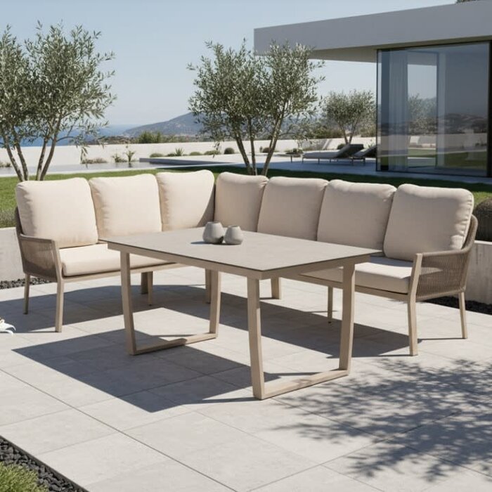 Tierra Outdoor Tierra Outdoor 3-piece LIV LOUNGE DINING SET - LEFT - CHAMPAGNE - NAVAJO WHITE - with table HPL OPHIRA