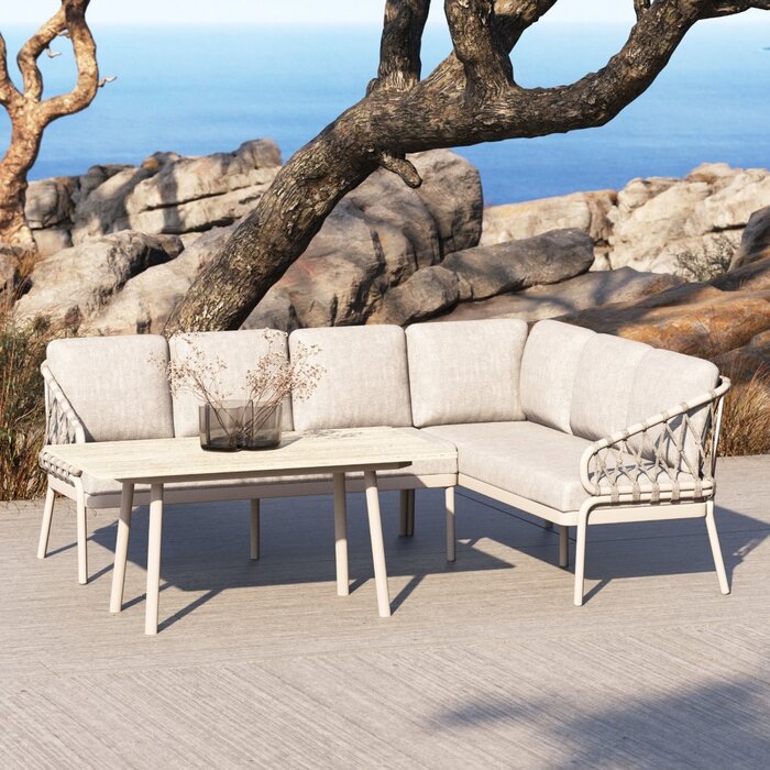 Tierra Outdoor Tierra Outdoor Natal Lounge Dining Set Right Creme White - Dove cushions - TO-5579