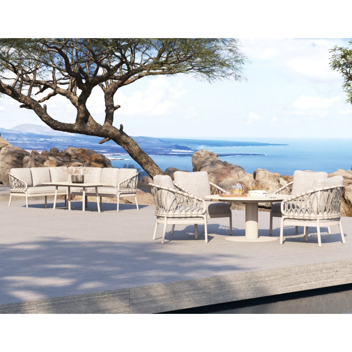 Tierra Outdoor Tierra Outdoor Natal Lounge Dining Set Right Creme White - Dove cushions - TO-5579