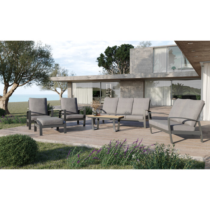 Tierra Outdoor Tierra Outdoor Valencia 4-piece 2-seater sofa set - grey frame - charcoal grey cushions - coffee table with hpl marble top