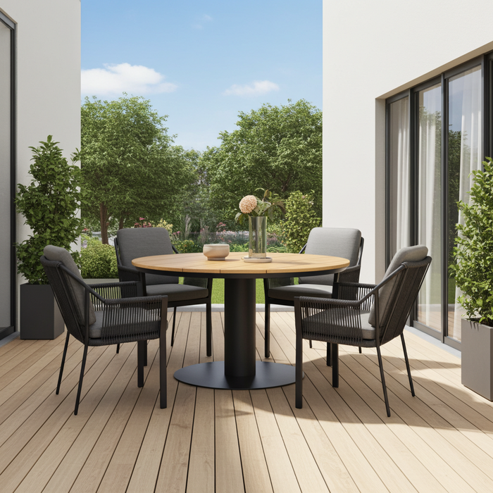 Tierra Outdoor Tierra Outdoor 5-delig tuinset met 4 Liv armstoelen Charcoal grijs en tafel MORENA teak 120cm