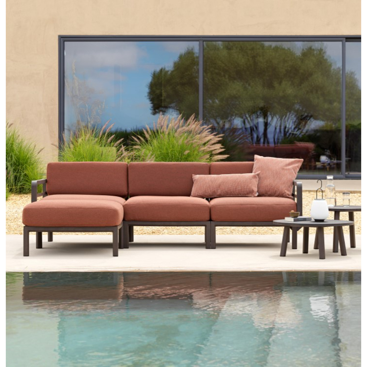 Nardi Nardi Maximo 5 modular lounge corner – Terra brown frame – Various Sunbrella cushion colors –