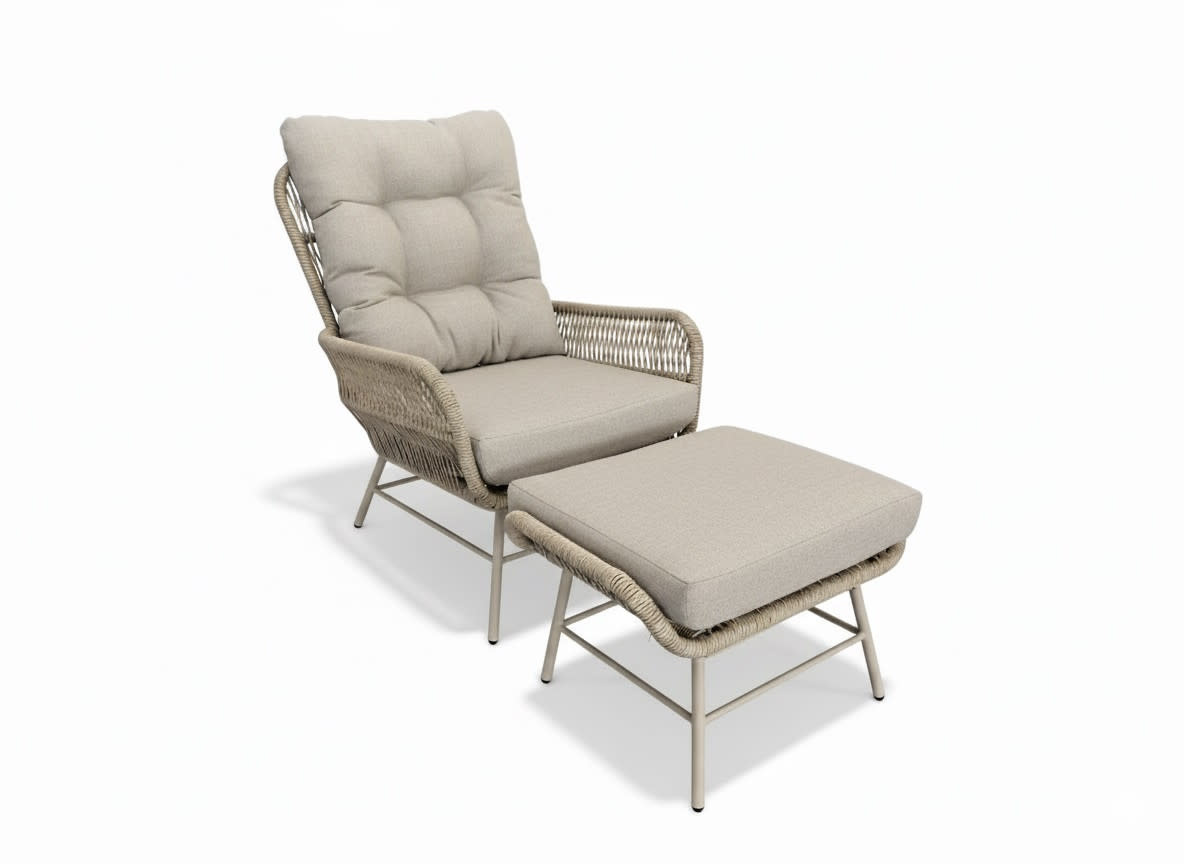 Tierra Outdoor Amigo Levante Bistro chair and footstool set Champagne - TO-01312